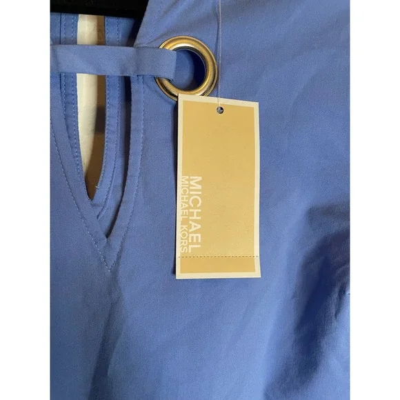 NEW Michael Michael Kors Oxford Blue Bell Sleeve Long Sleeve Blouse Size Medium - Picture 5 of 6
